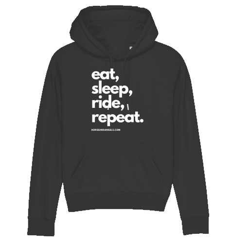 Reiter Pferde Hoodie Damen - eat, sleep, ride, repeat - Bio Baumwolle - HORSEANDANGELS